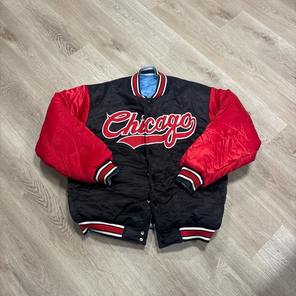 Rare 1990s NBA Michael Jordan Bulls North Carolina Reversible Bomber Jacket Sz L